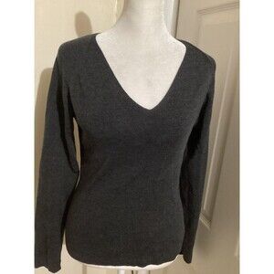 Banana Republic Sweater Womens Medium Black Merino Wool V Neck Pullover Knit